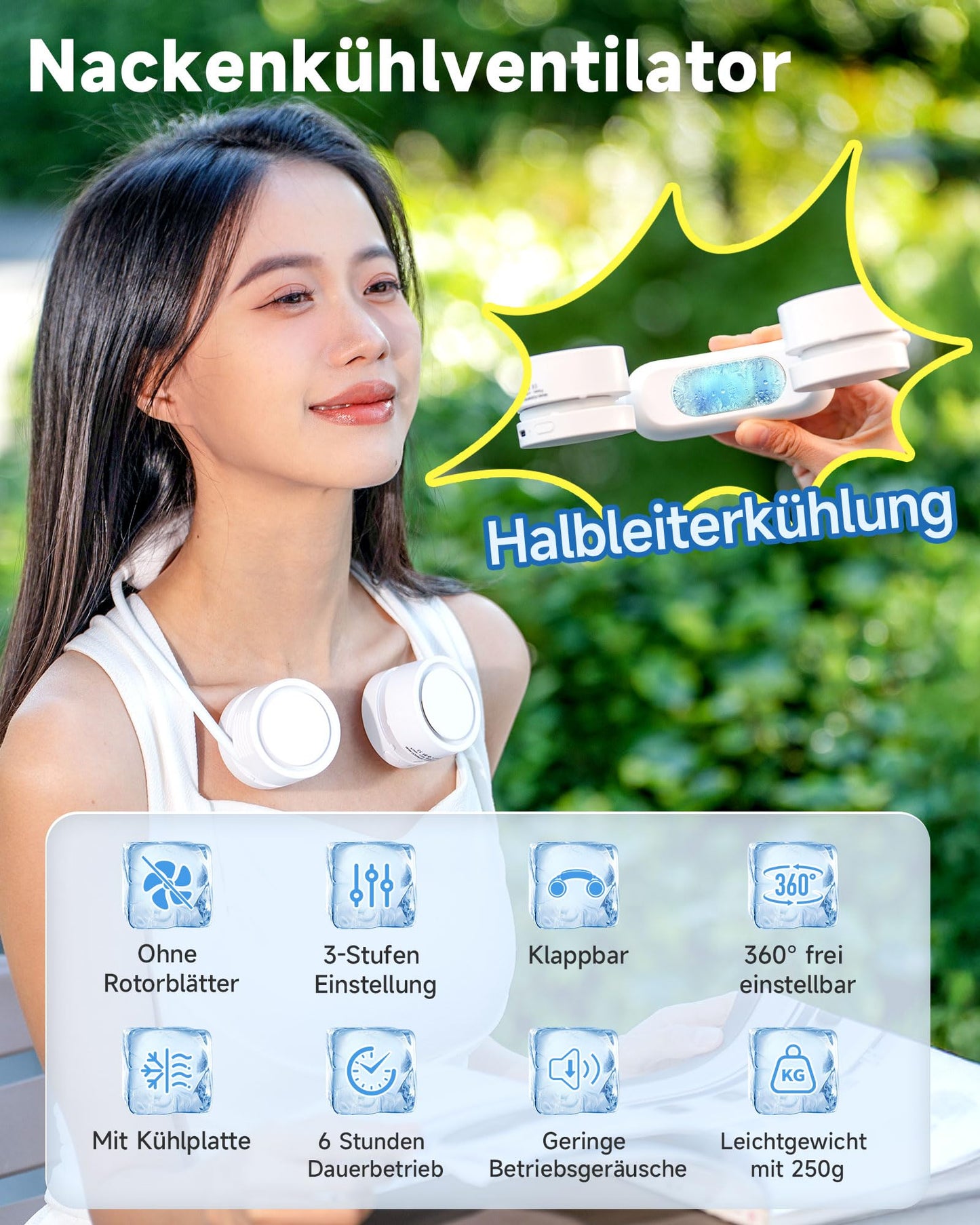 ViSSKO 2026 Neu Kühlung Nackenventilator,Nackenstütze Persönliche Hände frei,3 Geschwindigkeitsstufen Dauerhaft,1600mAh USB-C wiederaufladbarer Akku für Arbeit,Reisen,Outdoor-Sport,Zuhause Aprikose