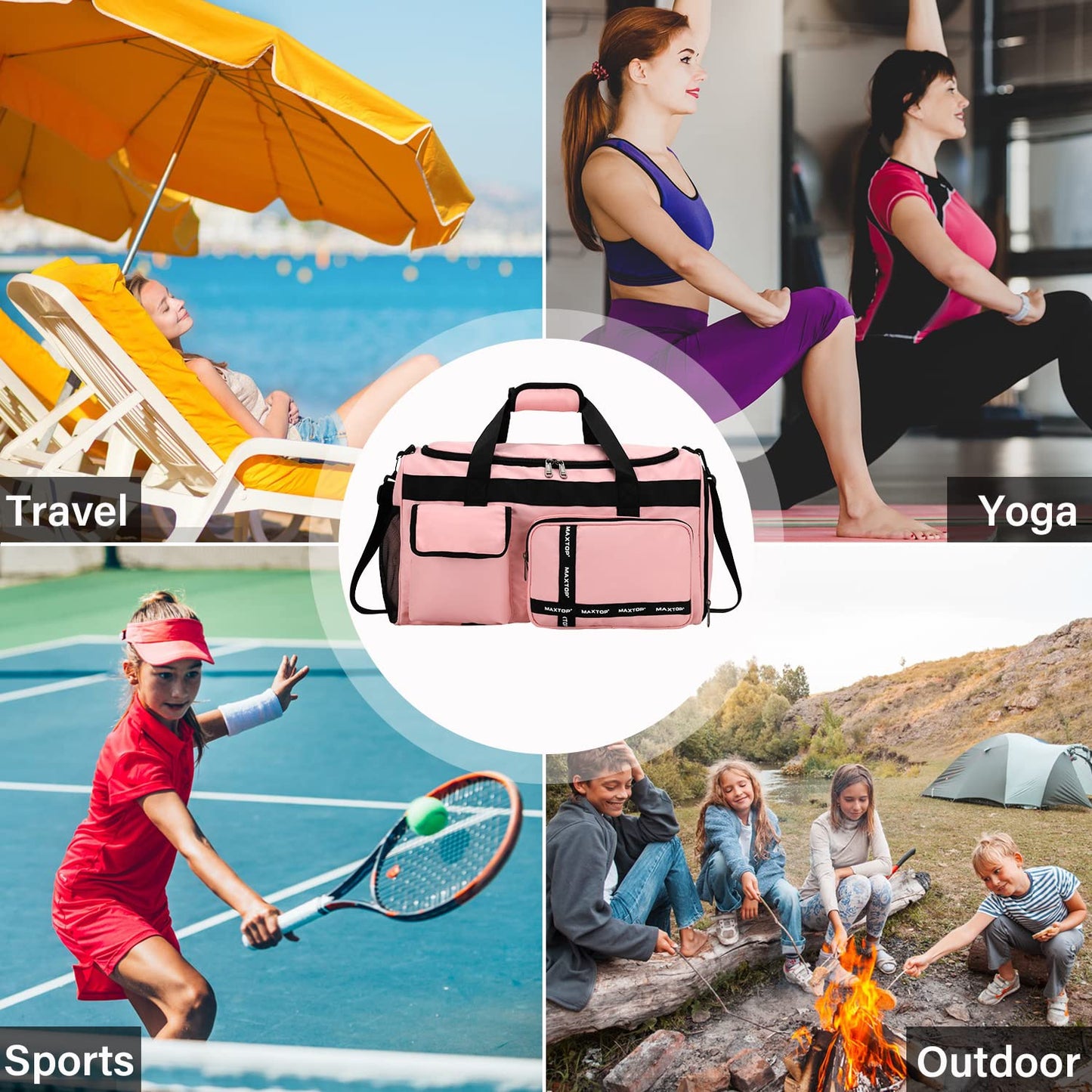 MAXTOP Sporttasche für Damen, Reisetasche, Handgepäck, Weekender, Übernachtungstasche, große Kapazität, Reisetasche mit Schuhfach, Yoga-Tragetasche mit Trocken- und Nasstrennung