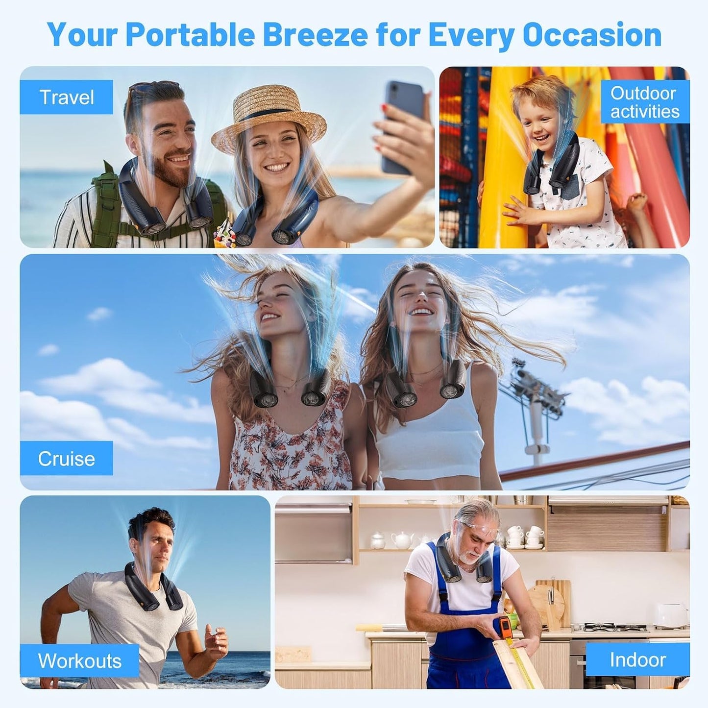 Nackenventilator, 8000 mAh Tragbarer Blattloser Halsventilator, 360° Luftstrom, 6 Stufen, USB Wiederaufladbar, Freihändiger Leichter Hals ventilator, Lange Akkulaufzeit für Büro/Gym/Reise, Outdoor