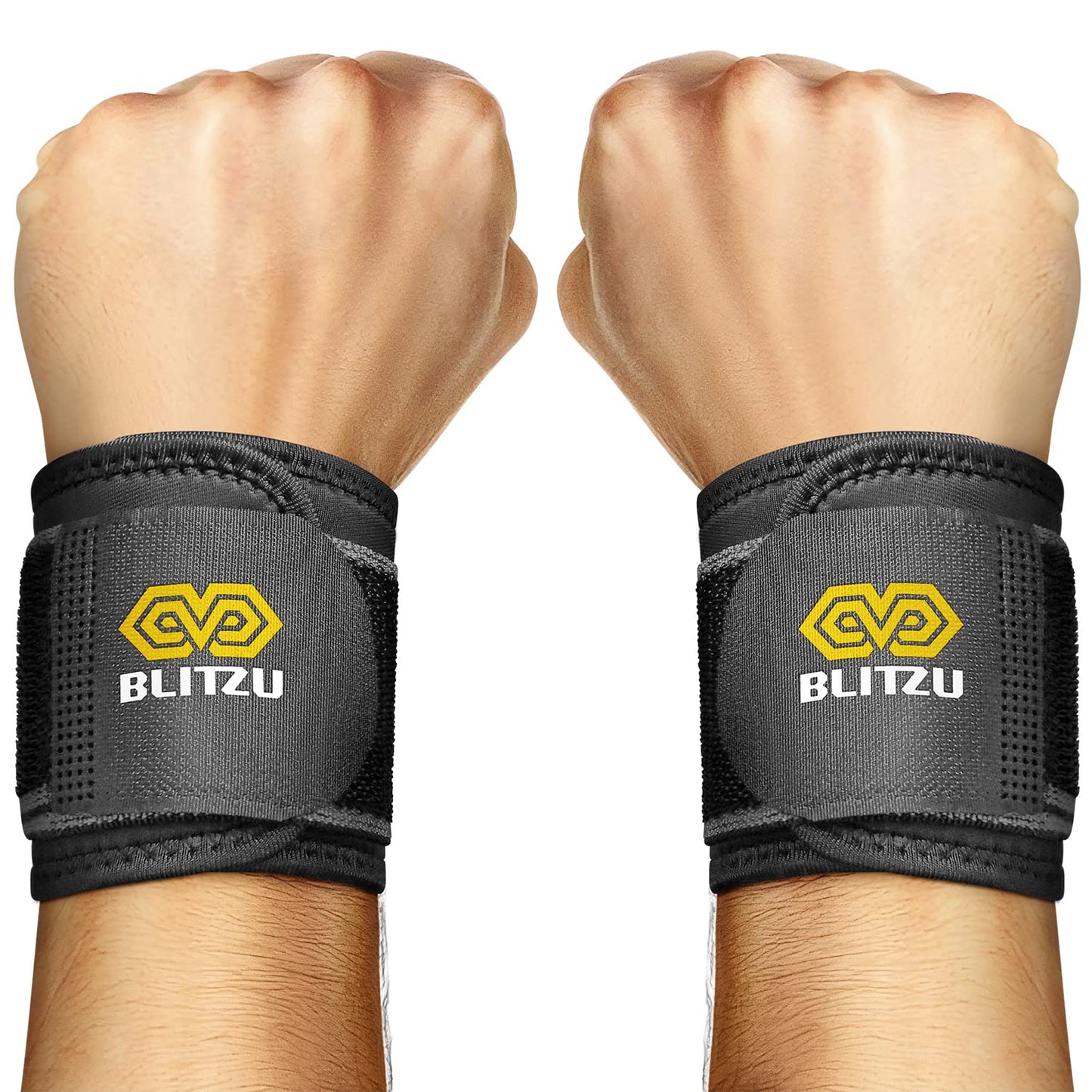 BLITZU 2 Pack Wrist Compression Strap and Wrist Brace. Sport Wrist Wraps Support for Women Men. Great For Work Out, Weightlifting, Tendonitis, Carpal Tunnel Arthritis, Pain Relief, Adjustable.