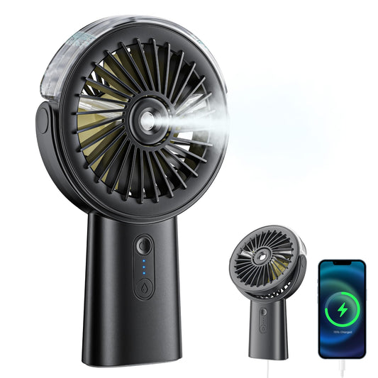 Handventilator Akku Aufladbar mit Wasserkühlung, 6000mAh Tragbarer Mini Ventilator mit 3 Gänge, Ventilatoren Leise Klein mit 4–18 Laufzeit, Portable USB Hand Fan für Sommer, Reise, Outdoor, Blau