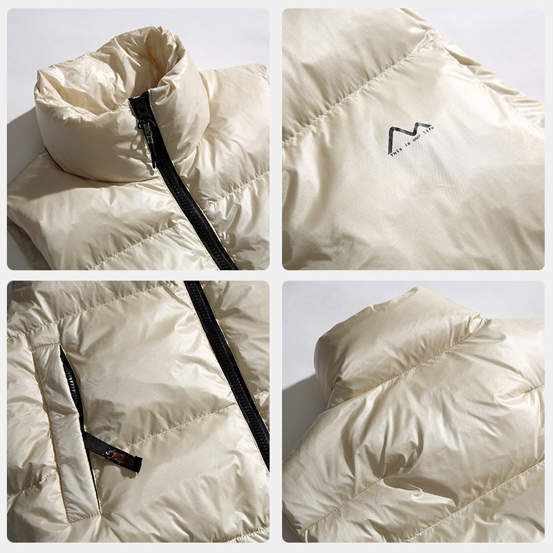 Glänzend Stehkragen Druck Daunenweste Herren Verdickt