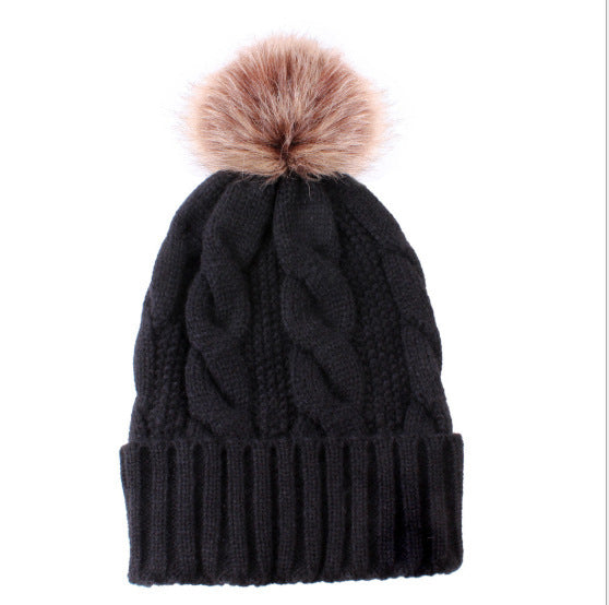 Women's Solid Color Warm Hemp Pattern Knitted Wool Hat