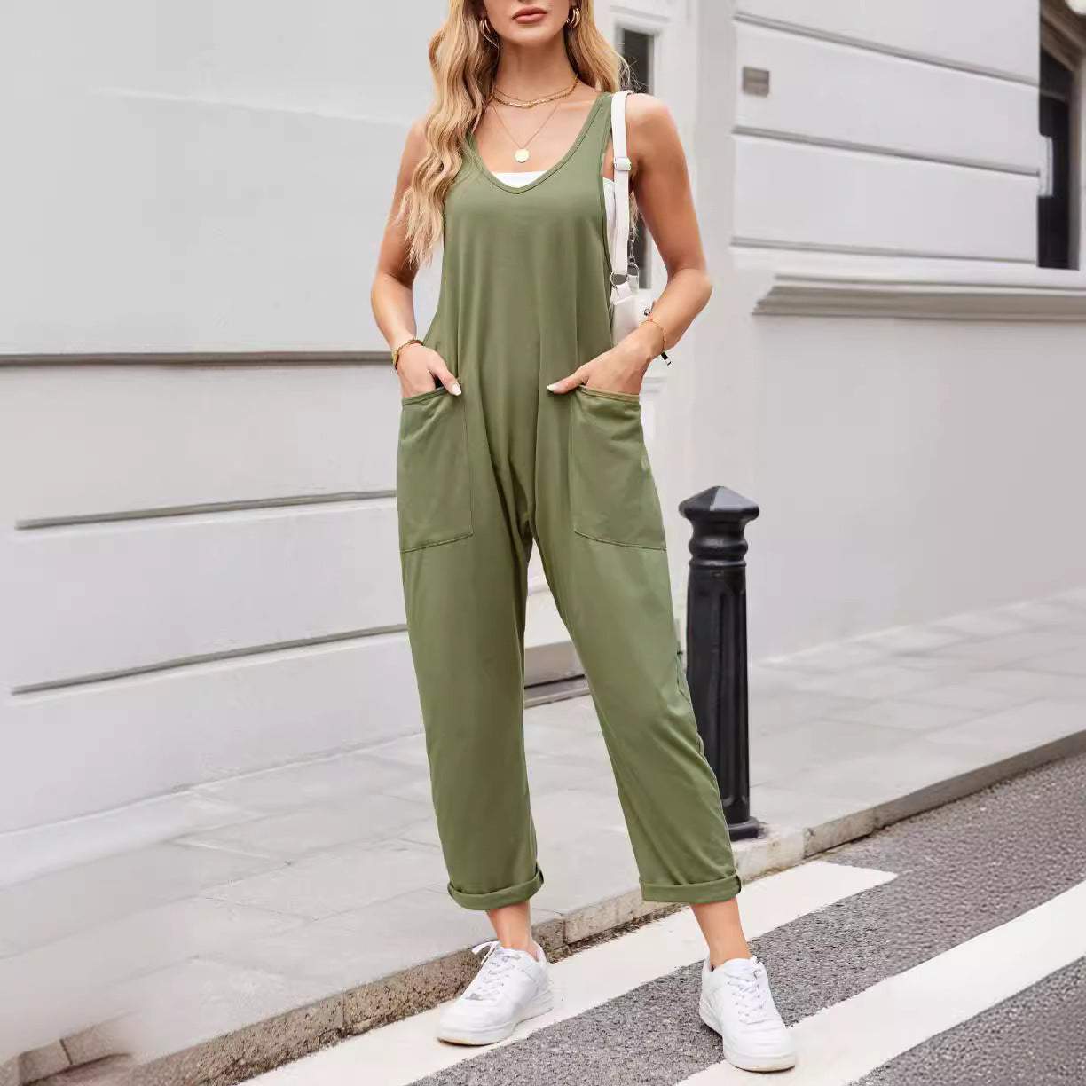 Lässiger Strick-Overall mit Weste und Tasche
