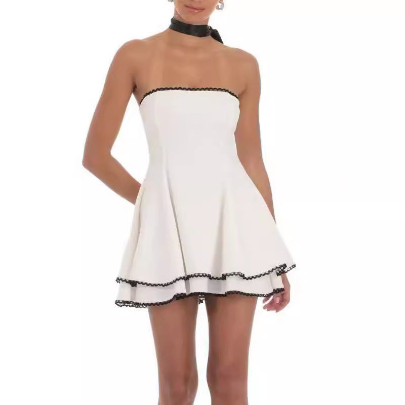 Slim Fit Temperament Farblich passendes Spitzenkleid