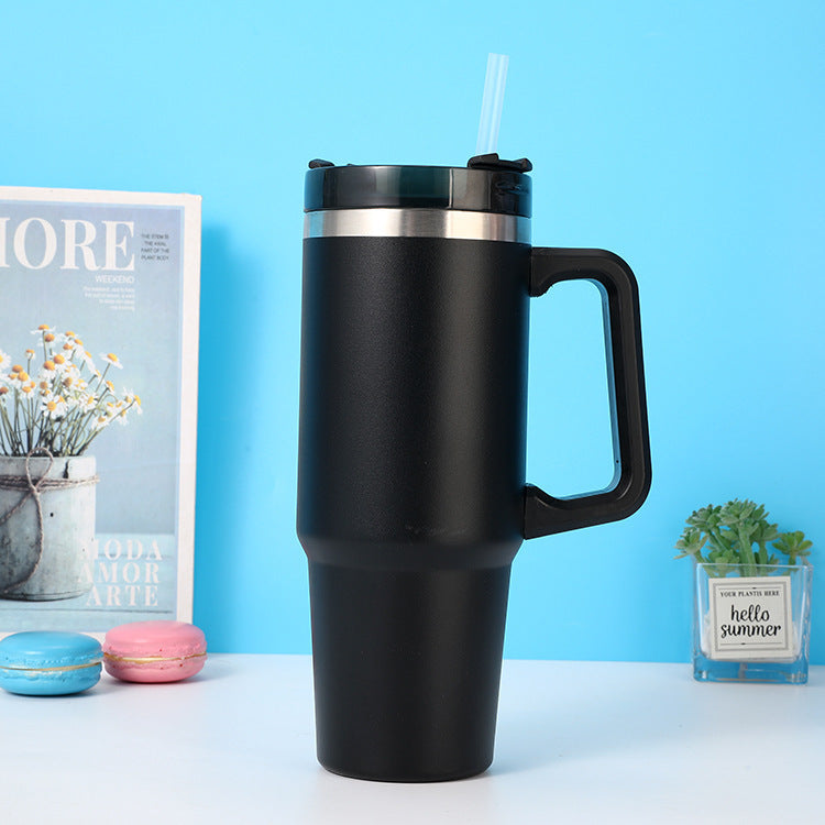 Personalisierter DIY-Stroh-Kaffee-Isolierbecher mit Griff Tragbare Auto-Edelstahl-Wasserflasche Große Kapazität Reise BPA-freier Thermobecher