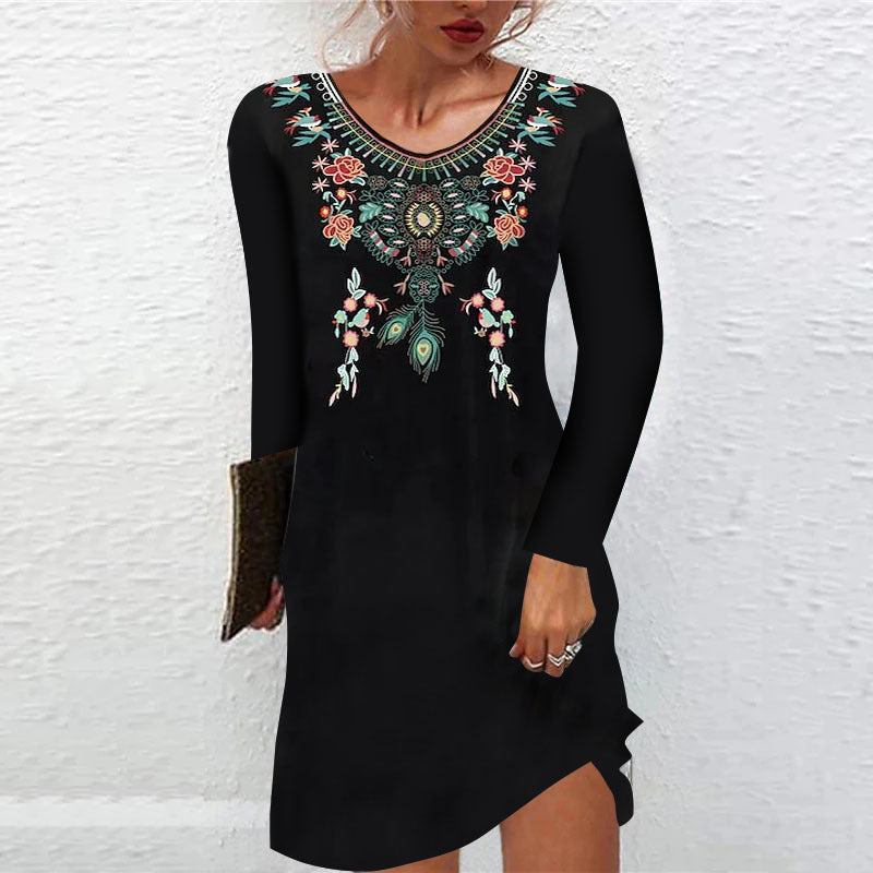 Herbst und Winter Druck Kleid Frauen