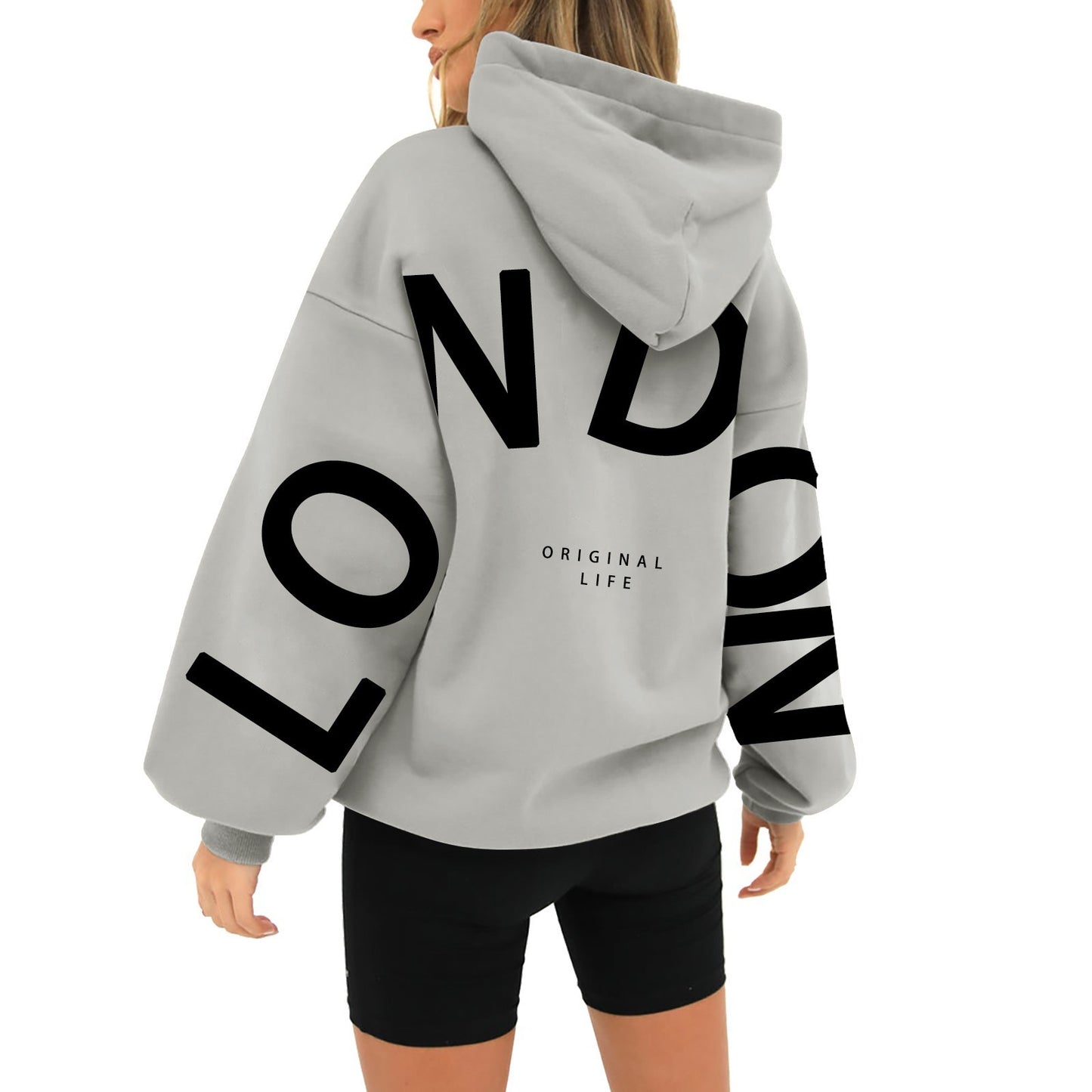 Bedruckter Kapuzenpullover mit langen Ärmeln und losen Taschen