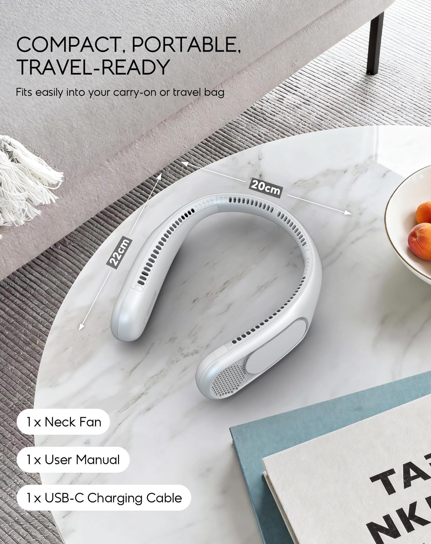 anysun Nackenventilator, USB Ventilator mit 66 Luftauslässe, 360° Luftstrom, 4 Stufen, 6000mAh USB Wiederaufladbar, Freihändiger Leichter Hals ventilator für Büro, Pendeln, Reisen und Outdoor