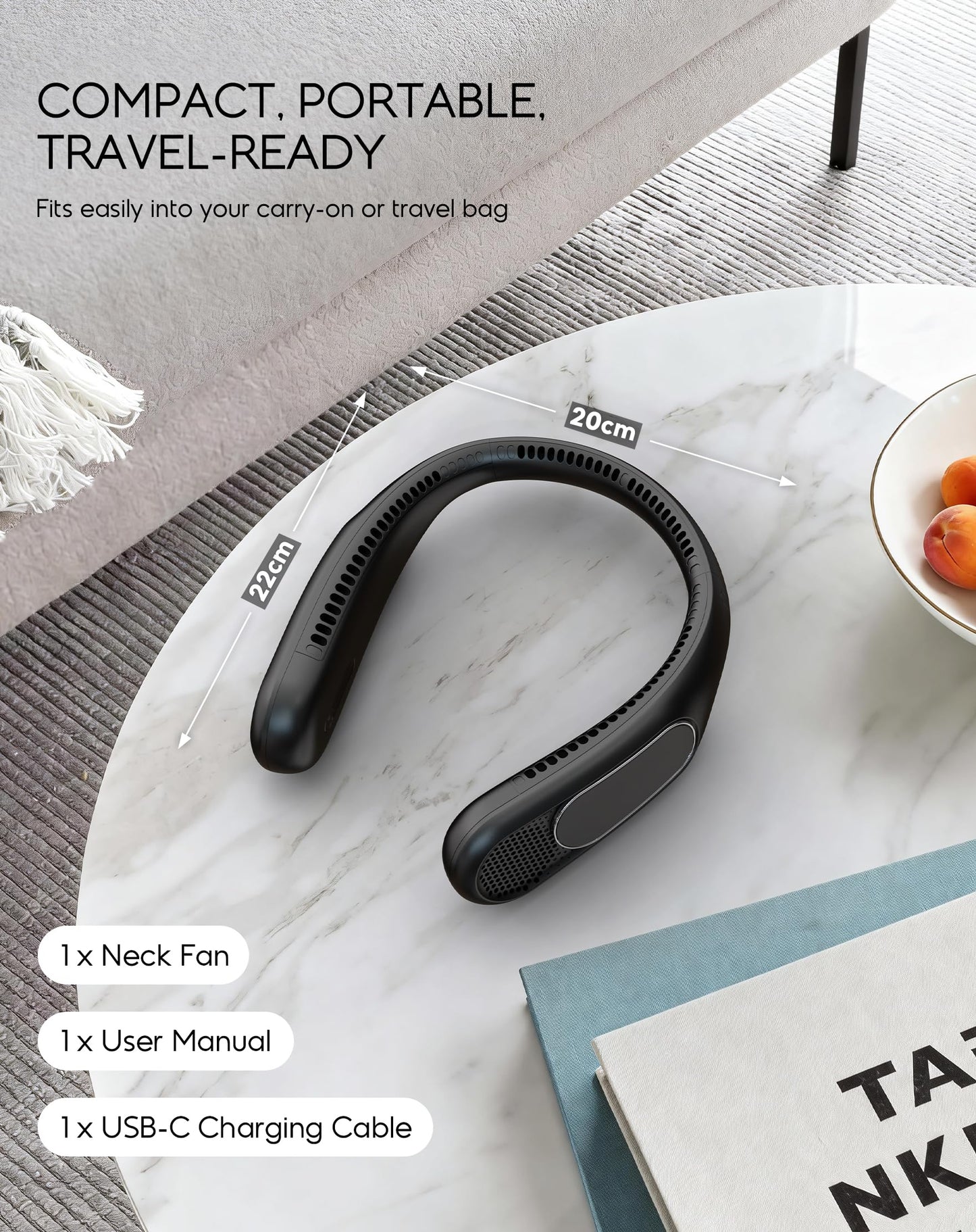 anysun Nackenventilator, USB Ventilator mit 66 Luftauslässe, 360° Luftstrom, 4 Stufen, 6000mAh USB Wiederaufladbar, Freihändiger Leichter Hals ventilator für Büro, Pendeln, Reisen und Outdoor