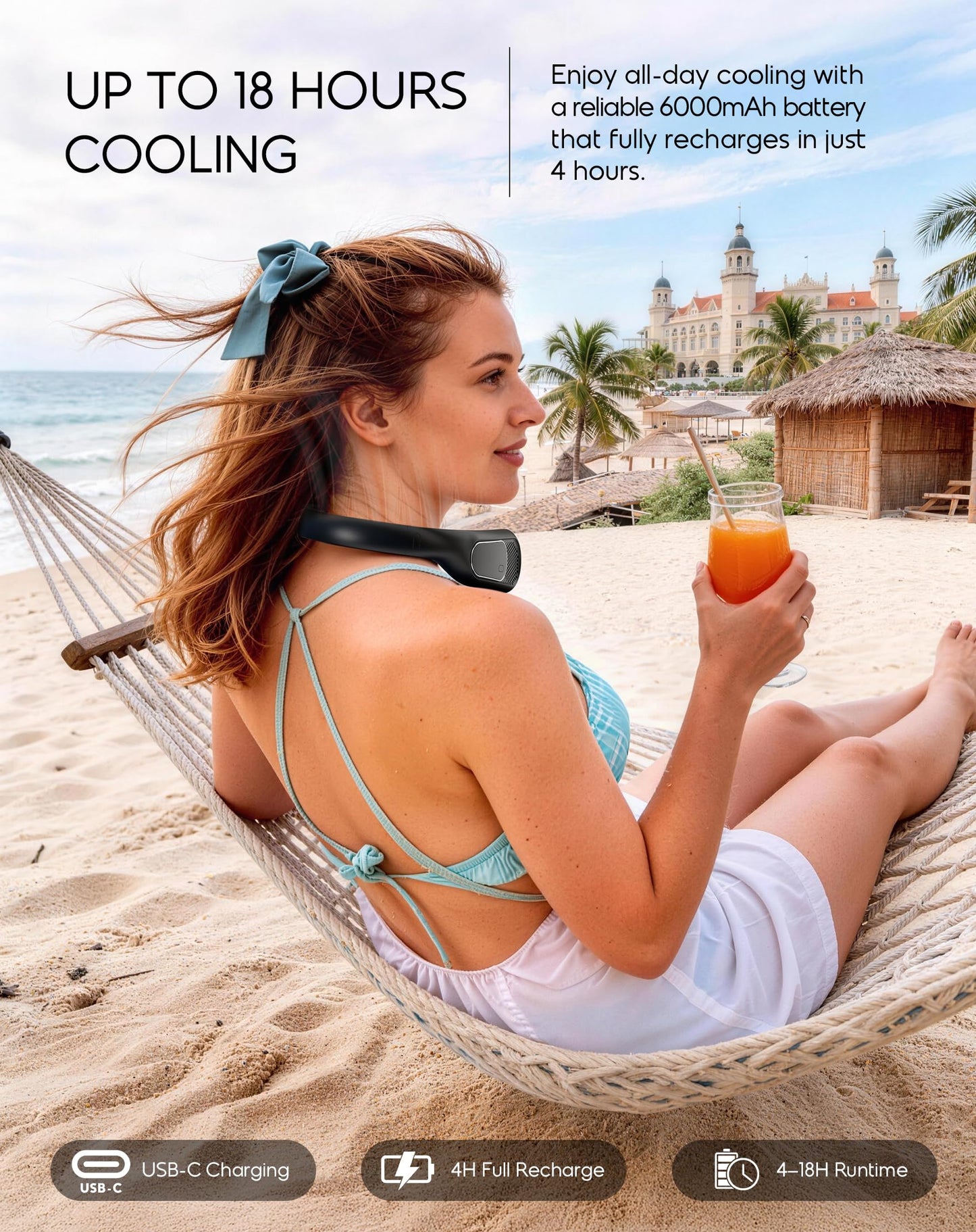 anysun Nackenventilator, USB Ventilator mit 66 Luftauslässe, 360° Luftstrom, 4 Stufen, 6000mAh USB Wiederaufladbar, Freihändiger Leichter Hals ventilator für Büro, Pendeln, Reisen und Outdoor