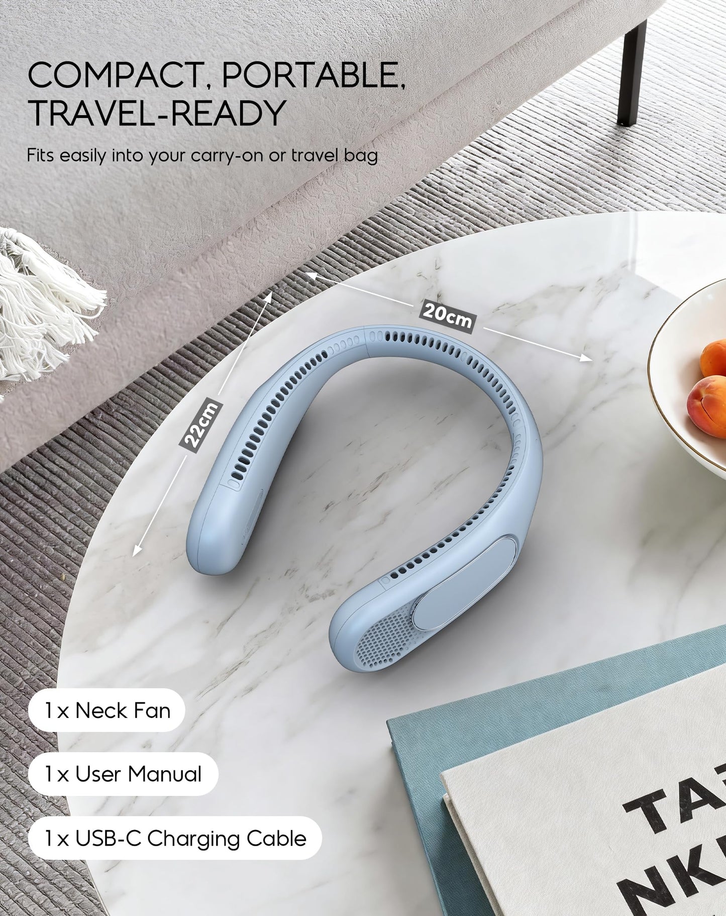 anysun Nackenventilator, USB Ventilator mit 66 Luftauslässe, 360° Luftstrom, 4 Stufen, 6000mAh USB Wiederaufladbar, Freihändiger Leichter Hals ventilator für Büro, Pendeln, Reisen und Outdoor