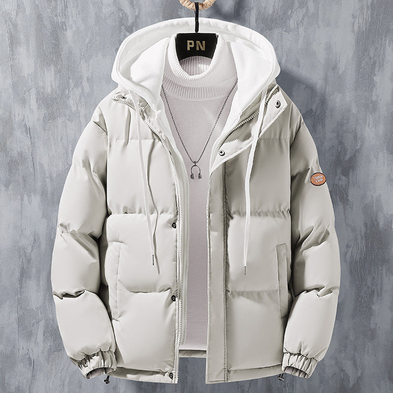 Mode Kapuzenjacke Männer Winter Winddicht Verdickt Gefälschte Zweiteilige Mantel Solide Freizeit Sport Baumwolle Jacke