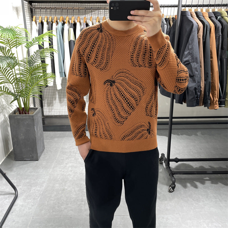 Winter New Pumpkin Jacquard Slim-Fit-Pullover mit Unterhemd