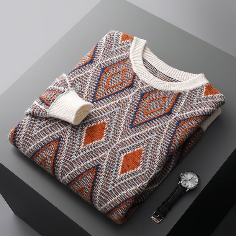 Pullover mit Rundhalsausschnitt und Retro-Rautenmuster