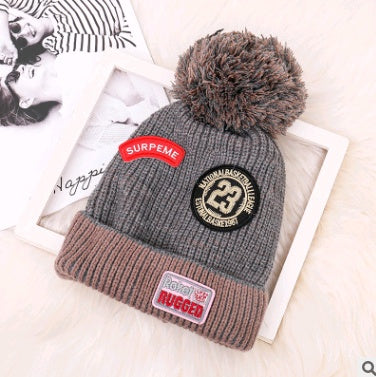 Winter New Ladies Plus Velvet Letter Labeling Wool Color Hair Ball Earmuffs Curling Knit