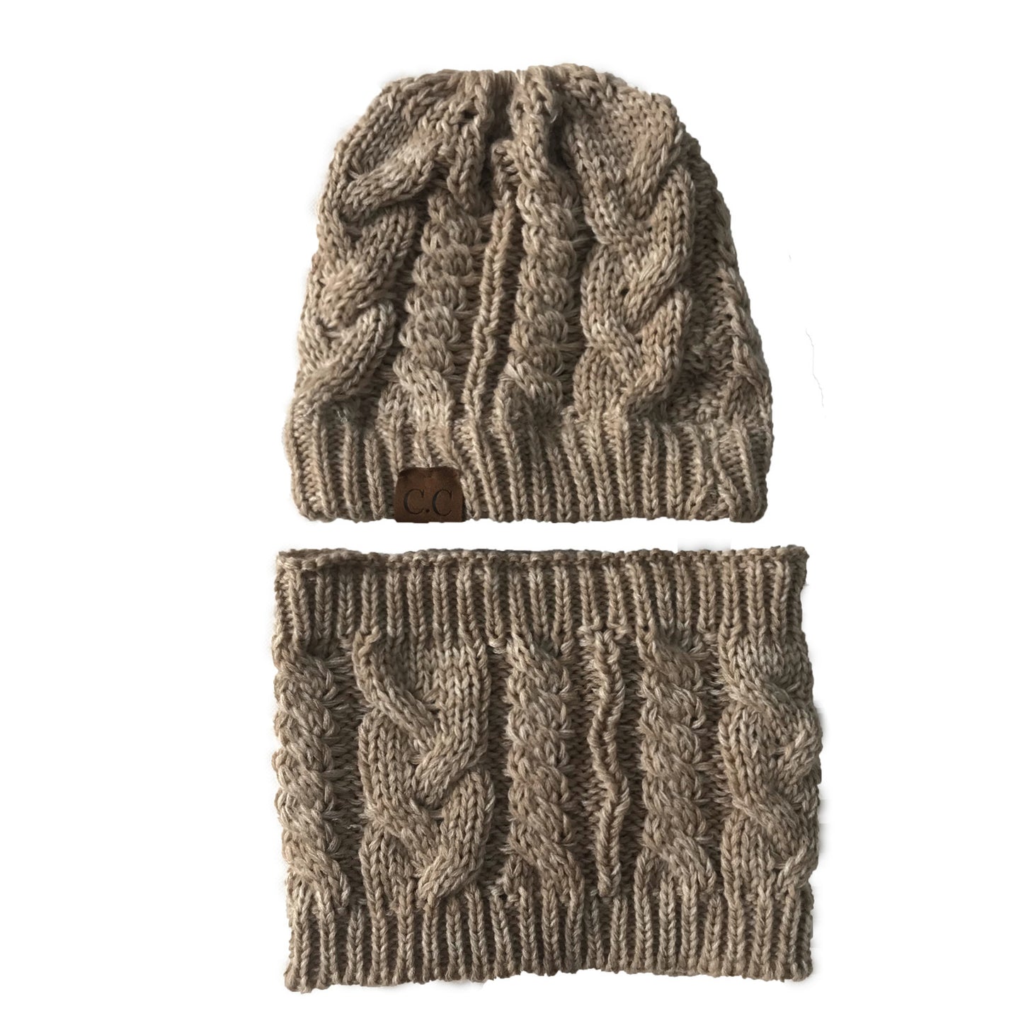Herbst-Winter-Damenmütze, Strickmütze, warmer Ringschal, winddicht, Sturmhaube, multifunktional, CC-Pferdeschwanz-Mütze, Schal-Set für Damen 