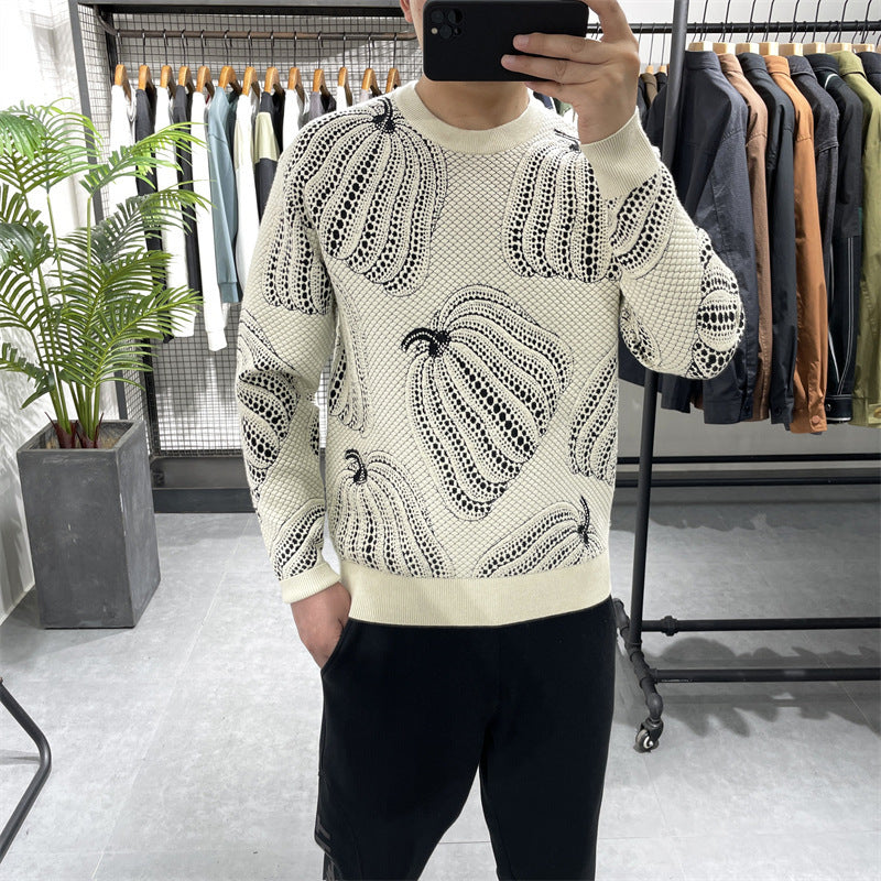 Winter New Pumpkin Jacquard Slim-Fit-Pullover mit Unterhemd