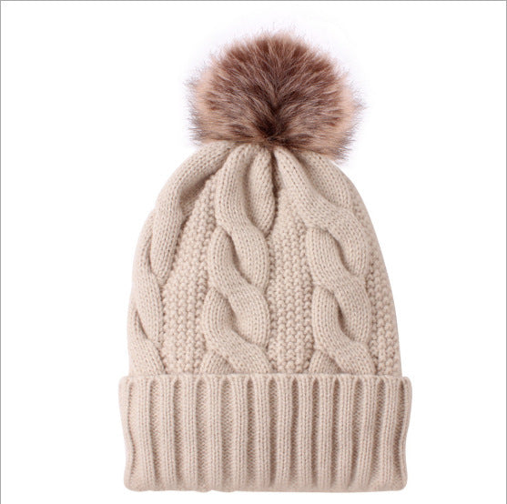 Women's Solid Color Warm Hemp Pattern Knitted Wool Hat