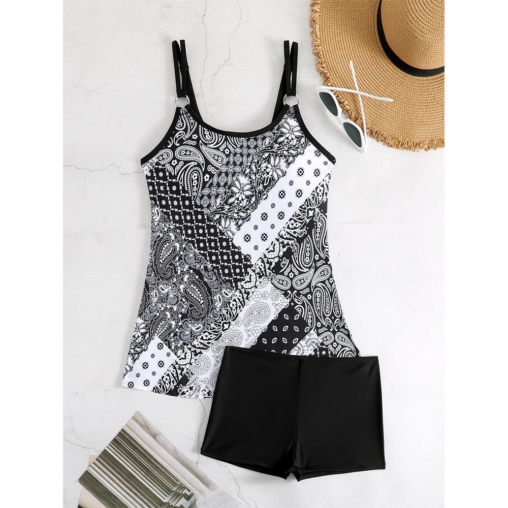 Bedruckter Split-Bikini mit Boxershorts für Damen