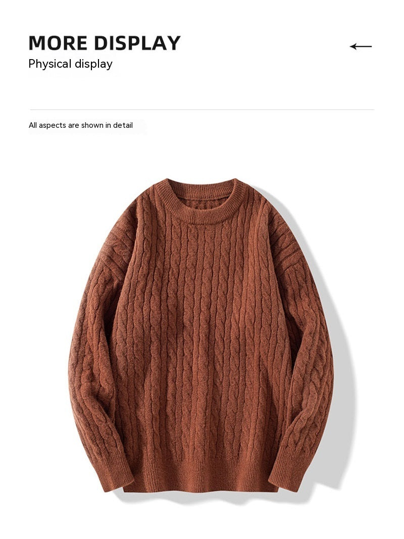 Verdickter Pullover mit Vintage-Drehung und Rundhalsausschnitt