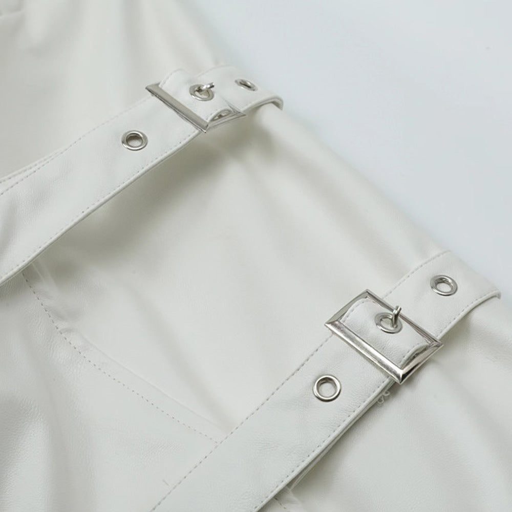 Lace-up Design Sense Motorcycle Clothing Leather Coat Men's Rock Loose PU Leather Jacket