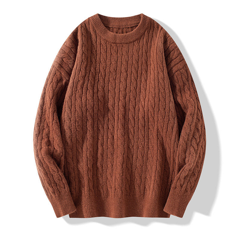 Verdickter Pullover mit Vintage-Drehung und Rundhalsausschnitt