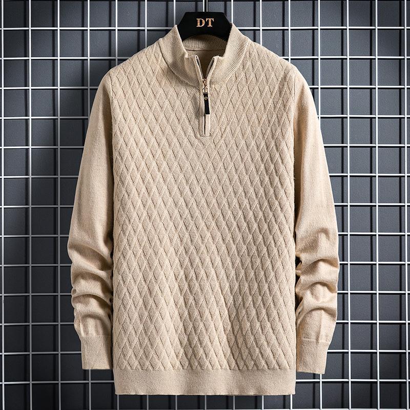 Herbst Winter Herren Half Zip Pullover Diamant Gitter Pullover