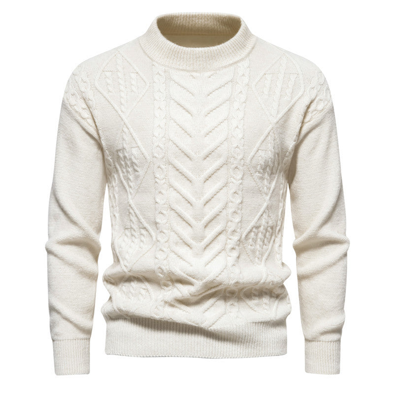 Amerikanischer Retro-Strickpullover mit einfarbigem europäischem Jacquardmuster und Rundhalsausschnitt für Herren
