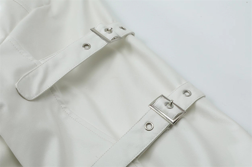 Lace-up Design Sense Motorcycle Clothing Leather Coat Men's Rock Loose PU Leather Jacket