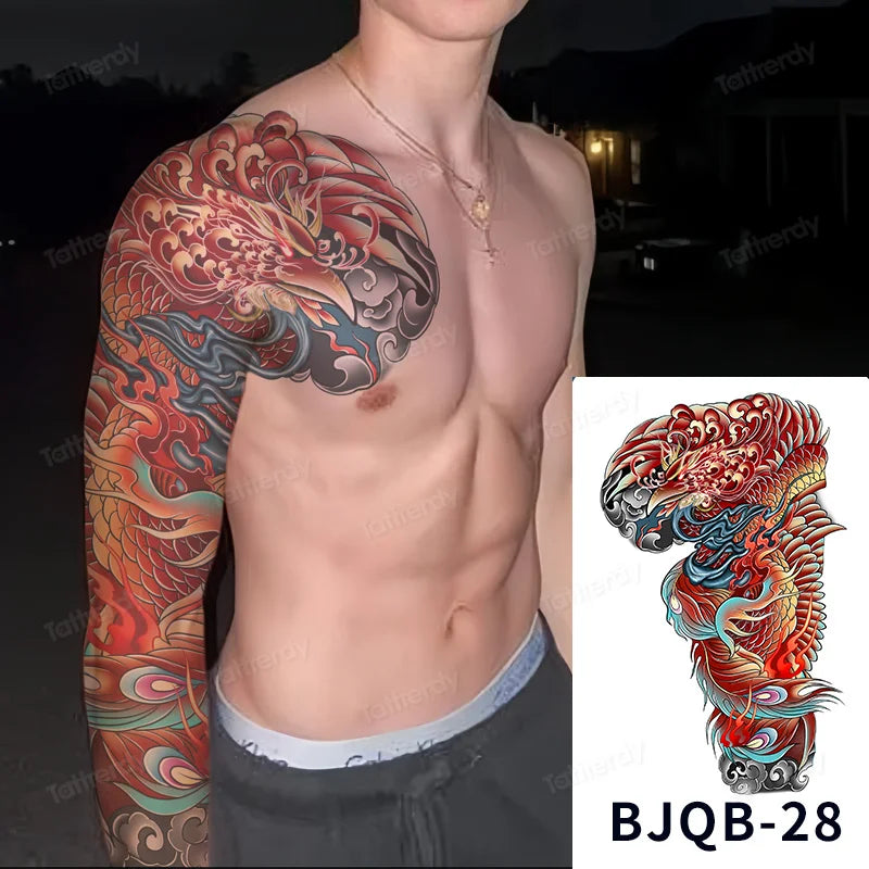 Men Super Large Chest Temporary Tattoo Stickers Full Arm Sleeve Body Art Muscle Adult Tattoo Waterproof Totem Tribal Dragon