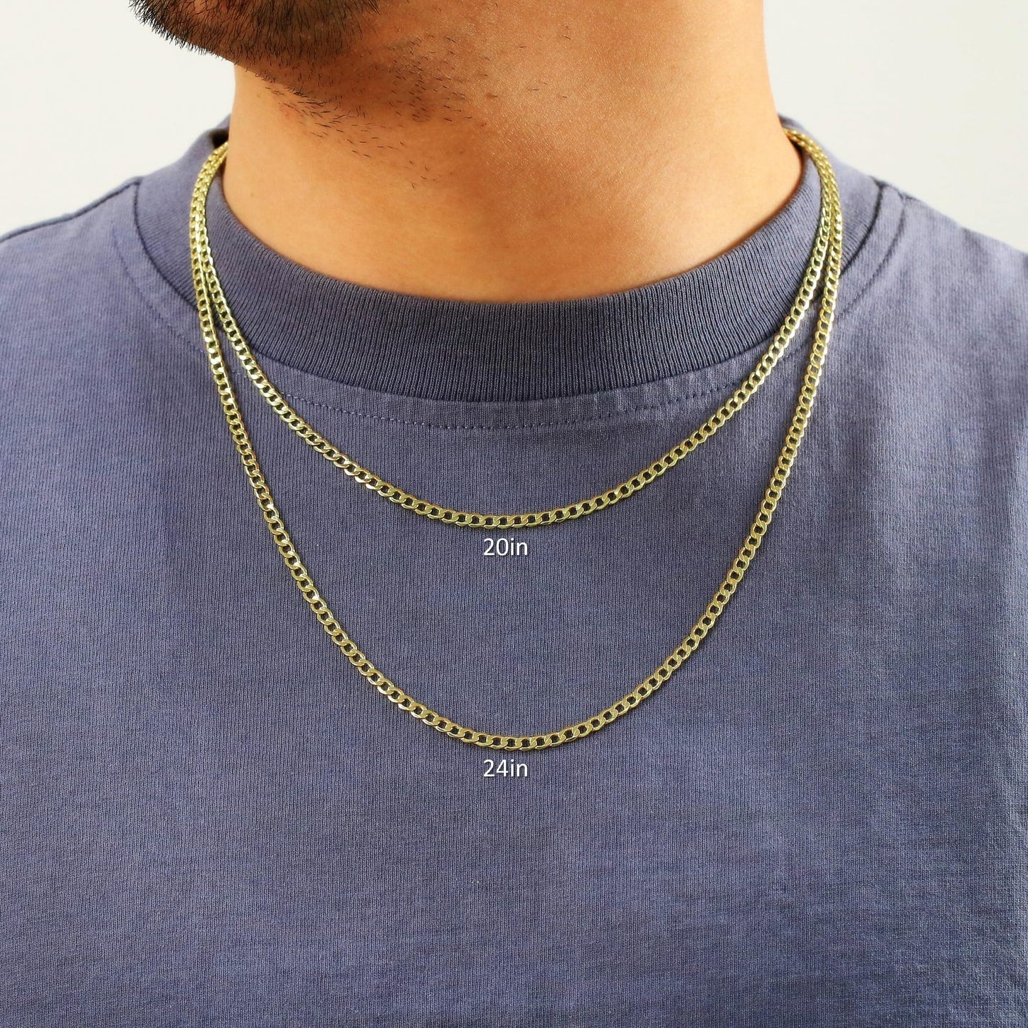 Nuragold Halskette mit Anhänger, 14 Karat Gelbgold, 3,5 mm, kubanische Panzergliederkette, Herren- und Damenschmuck, 40,6 cm, 45,7 cm, 50,8 cm, 55,9 cm, 61 cm, 66 cm, 71 cm