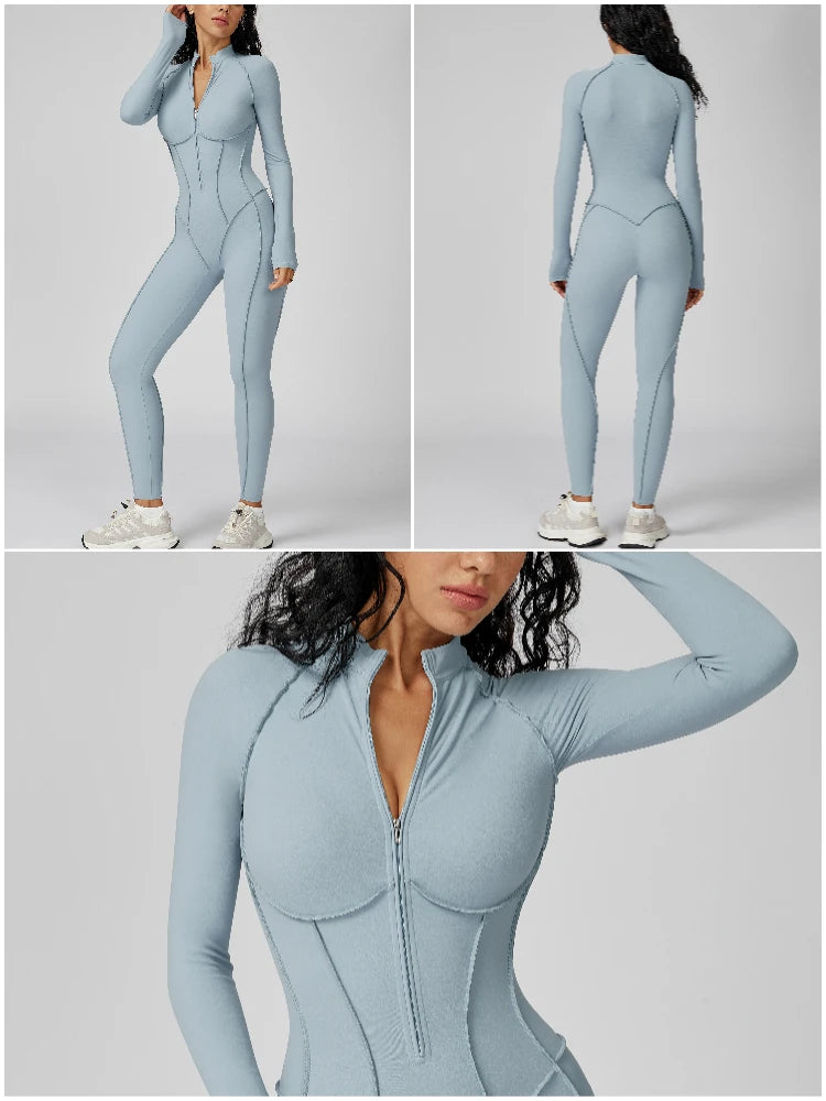 VITALINOVO Womens Running Onesie Athletic Romper Pants Long Sleeve Zip Up Hiking Outfits One Piece Workout Bodycon Jumpsuits