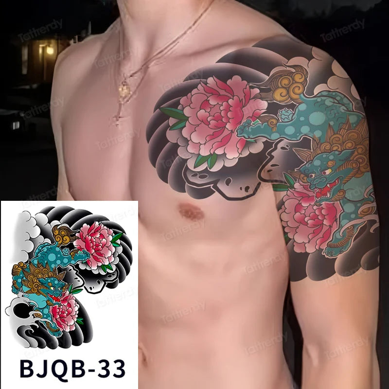 Men Super Large Chest Temporary Tattoo Stickers Full Arm Sleeve Body Art Muscle Adult Tattoo Waterproof Totem Tribal Dragon