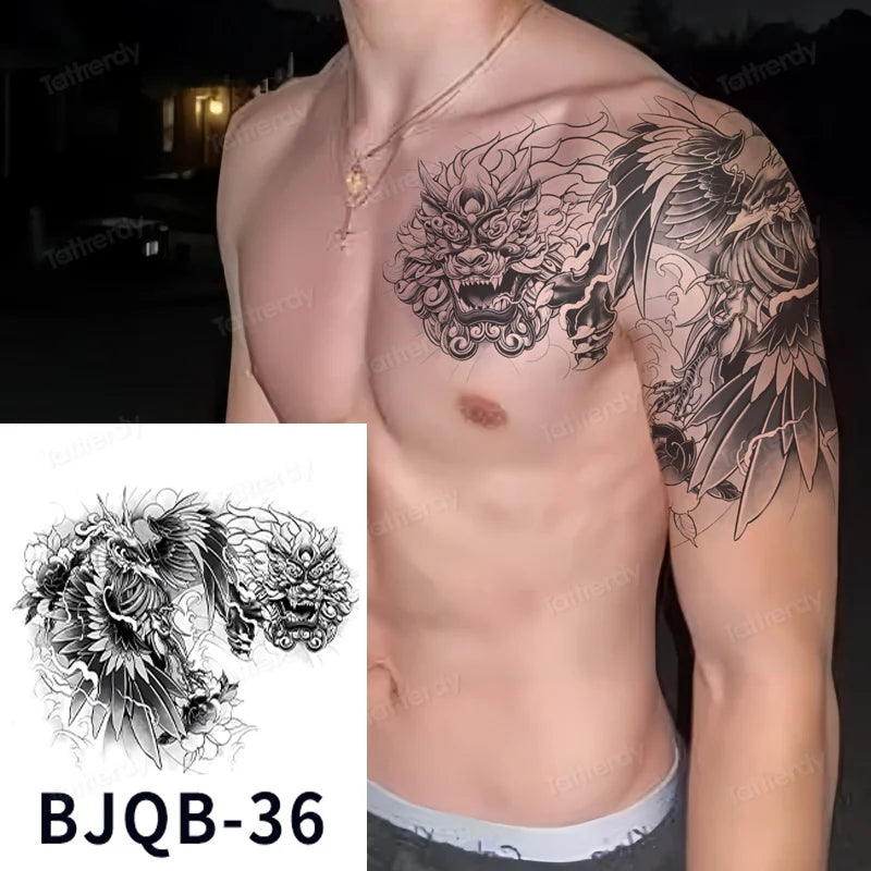 Men Super Large Chest Temporary Tattoo Stickers Full Arm Sleeve Body Art Muscle Adult Tattoo Waterproof Totem Tribal Dragon