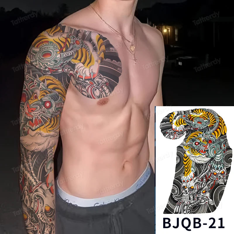 Men Super Large Chest Temporary Tattoo Stickers Full Arm Sleeve Body Art Muscle Adult Tattoo Waterproof Totem Tribal Dragon