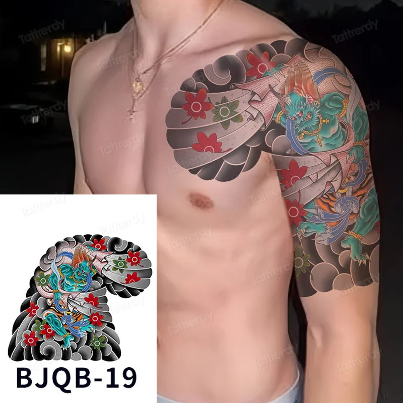 Men Super Large Chest Temporary Tattoo Stickers Full Arm Sleeve Body Art Muscle Adult Tattoo Waterproof Totem Tribal Dragon