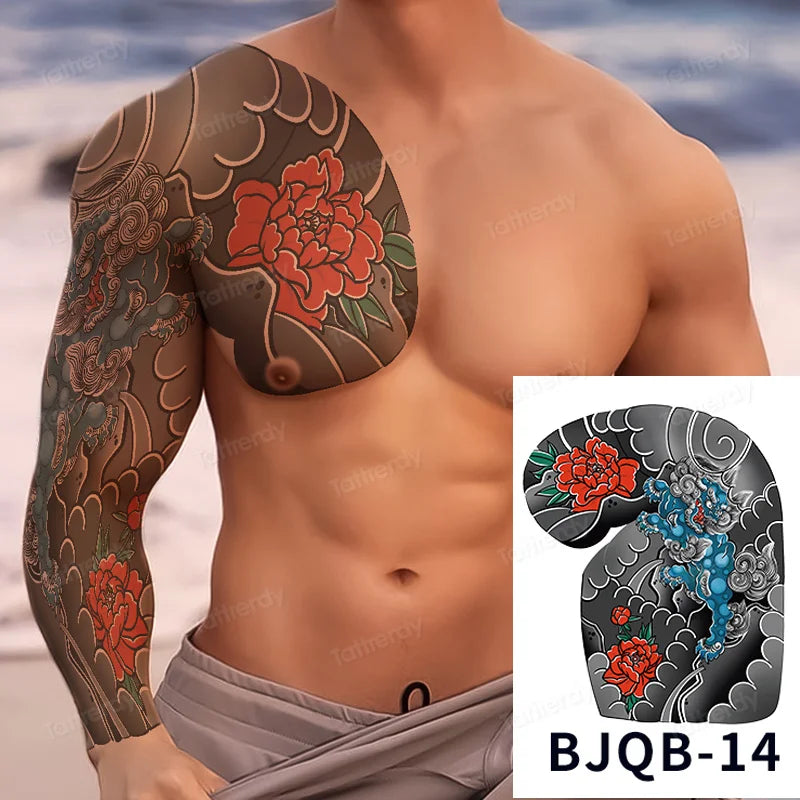 Men Super Large Chest Temporary Tattoo Stickers Full Arm Sleeve Body Art Muscle Adult Tattoo Waterproof Totem Tribal Dragon