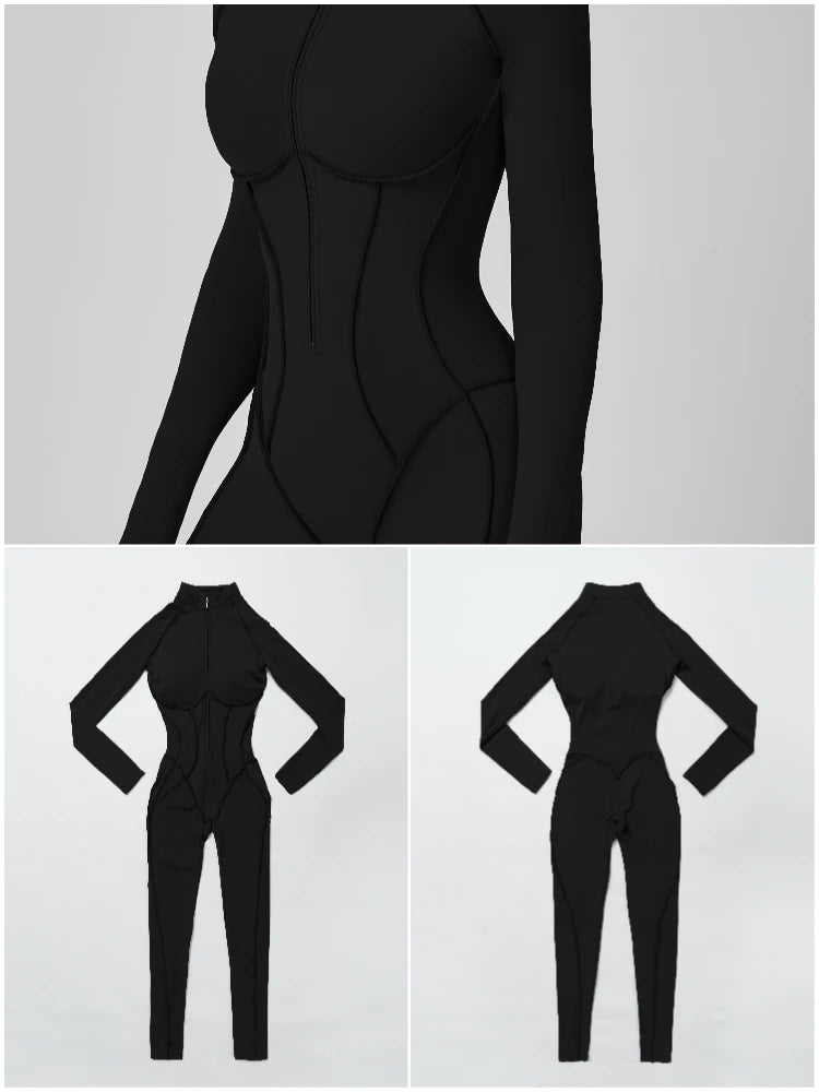 VITALINOVO Womens Running Onesie Athletic Romper Pants Long Sleeve Zip Up Hiking Outfits One Piece Workout Bodycon Jumpsuits