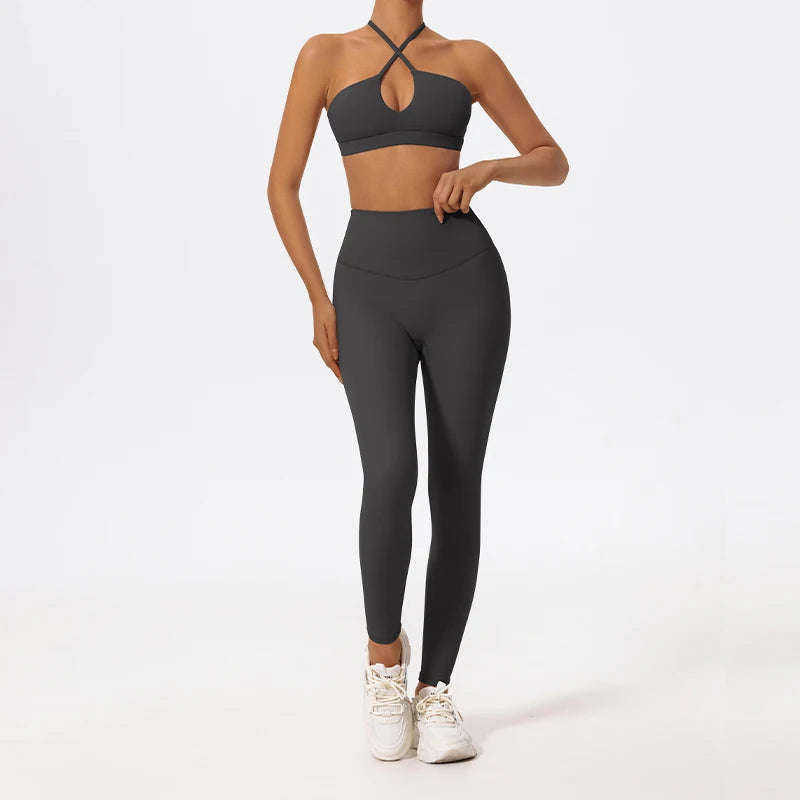 Two-Piece Women's Sports Set Chest Crossover Yoga Clothes Female Gym Bandeau Sports Bra Suits Sport Outfit For Woman