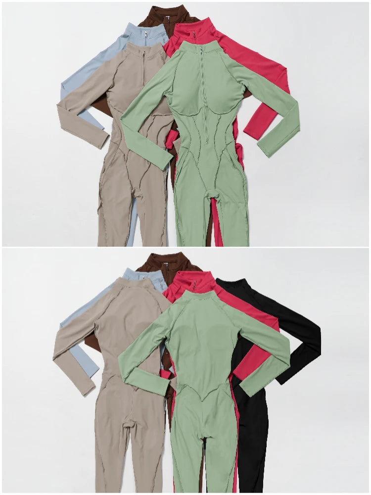 VITALINOVO Womens Running Onesie Athletic Romper Pants Long Sleeve Zip Up Hiking Outfits One Piece Workout Bodycon Jumpsuits