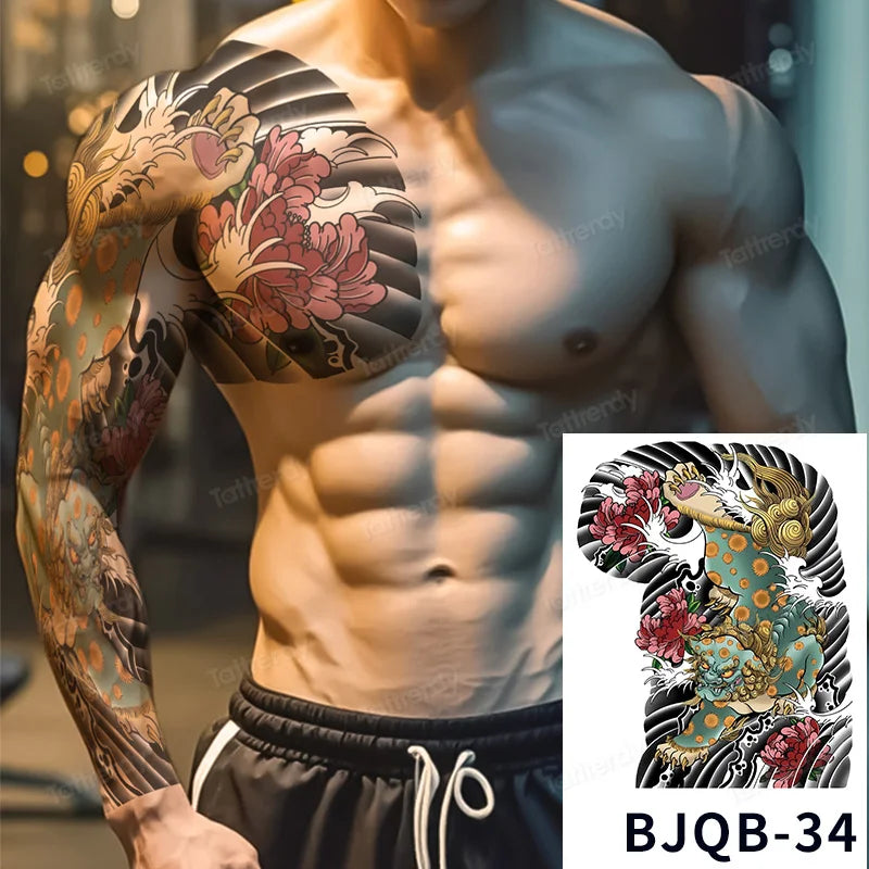 Men Super Large Chest Temporary Tattoo Stickers Full Arm Sleeve Body Art Muscle Adult Tattoo Waterproof Totem Tribal Dragon