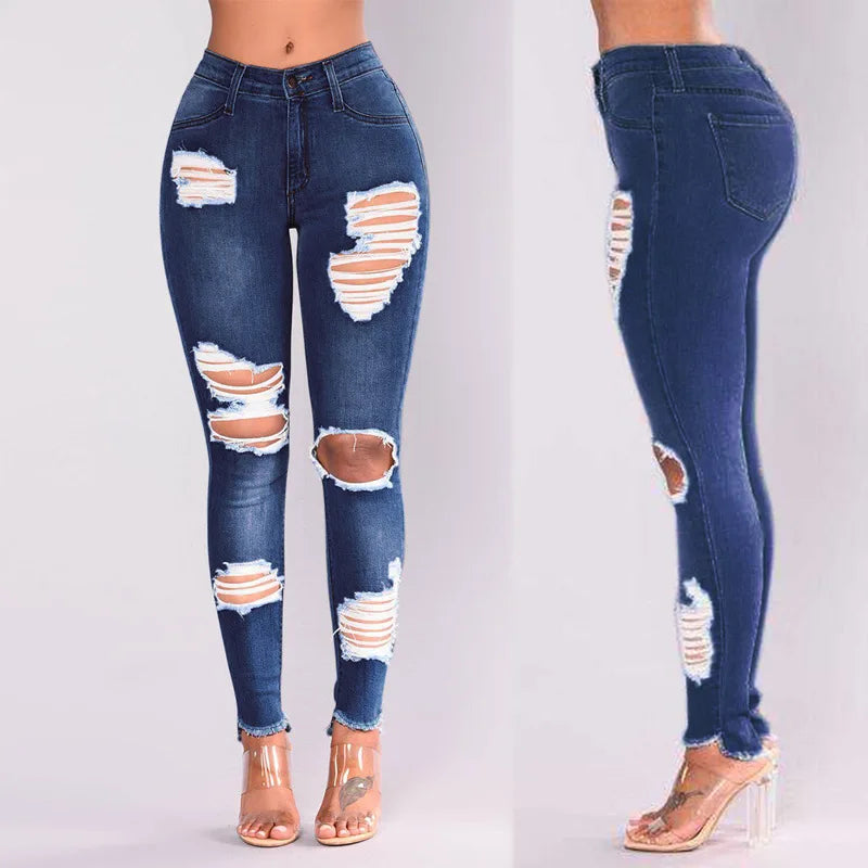 2022 heißer Verkauf Zerrissene Jeans Für Frauen Mode Schlank Stretch Denim Bleistift Hosen Straße Hipster Hosen Casual Weibliche Kleidung