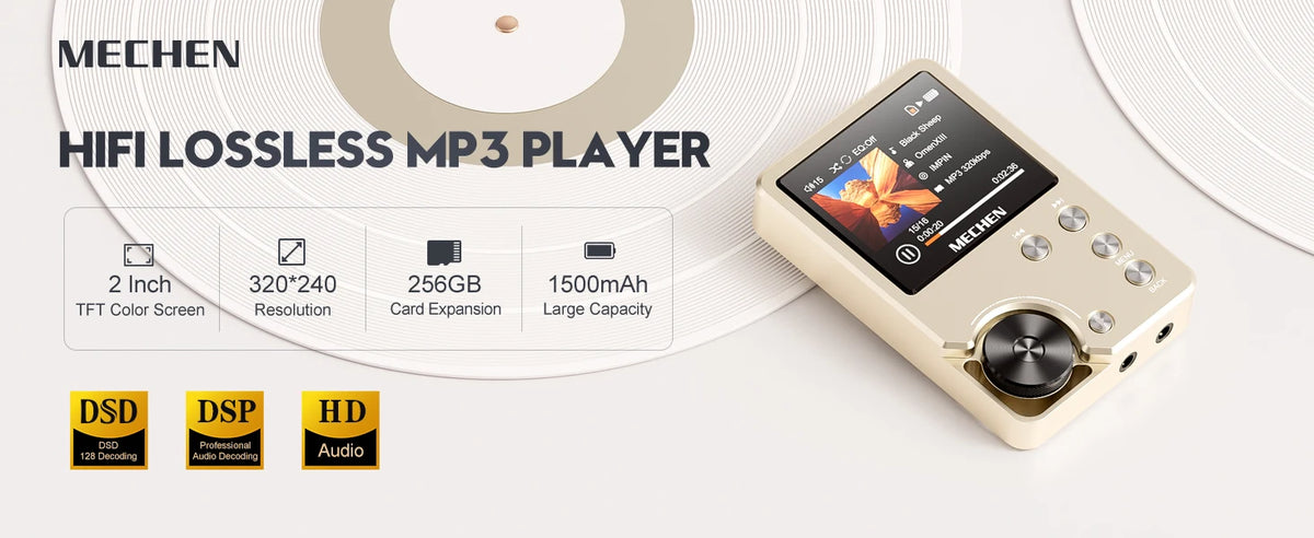 MP3 Player, Lossless DSD High Definition Portable Hi-Fi Digital Audio Music Player with 64GB Memory Card, Supports Up to 256GB