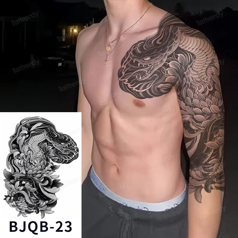 Men Super Large Chest Temporary Tattoo Stickers Full Arm Sleeve Body Art Muscle Adult Tattoo Waterproof Totem Tribal Dragon
