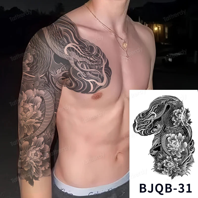Men Super Large Chest Temporary Tattoo Stickers Full Arm Sleeve Body Art Muscle Adult Tattoo Waterproof Totem Tribal Dragon