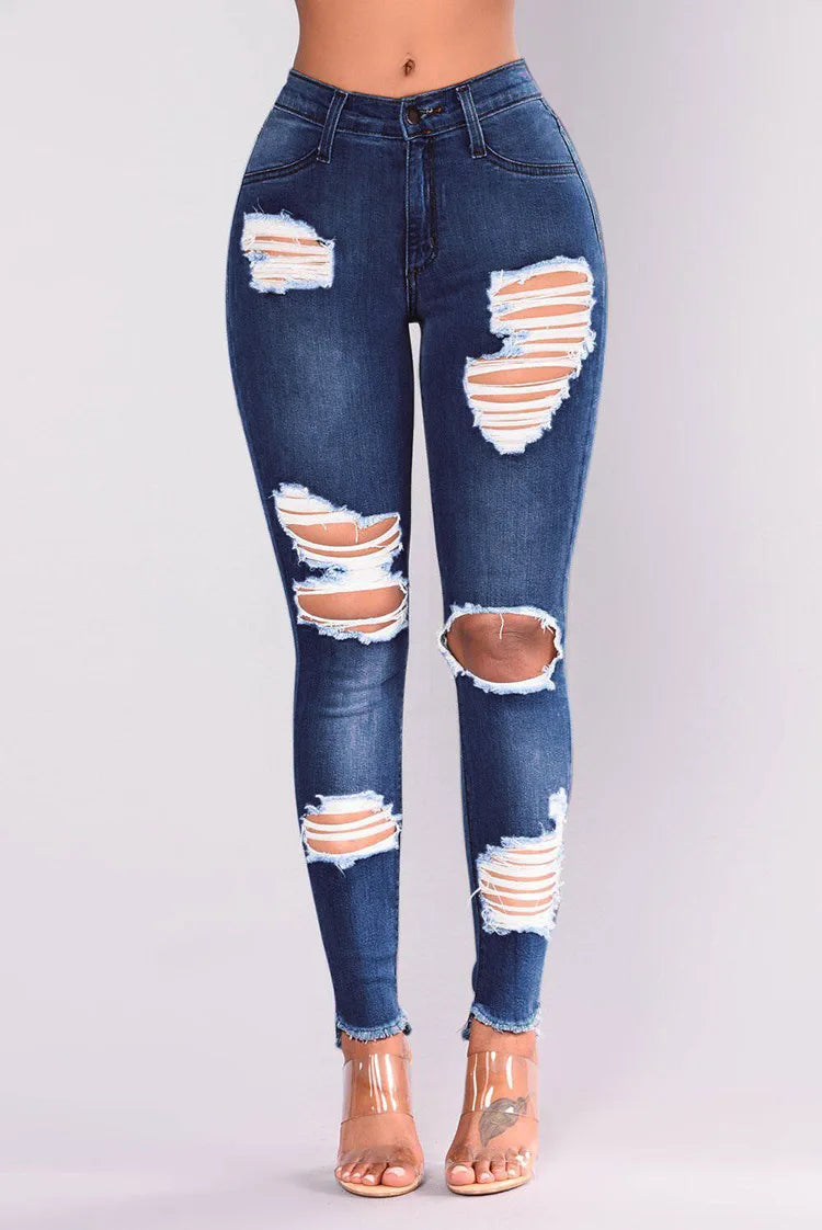 2022 heißer Verkauf Zerrissene Jeans Für Frauen Mode Schlank Stretch Denim Bleistift Hosen Straße Hipster Hosen Casual Weibliche Kleidung