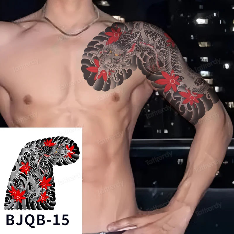 Men Super Large Chest Temporary Tattoo Stickers Full Arm Sleeve Body Art Muscle Adult Tattoo Waterproof Totem Tribal Dragon