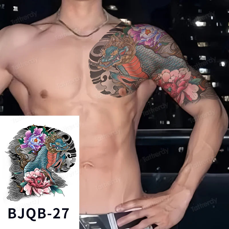 Men Super Large Chest Temporary Tattoo Stickers Full Arm Sleeve Body Art Muscle Adult Tattoo Waterproof Totem Tribal Dragon