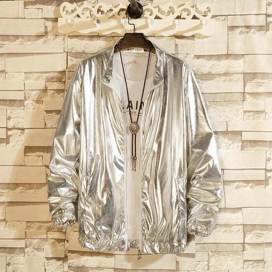 Fashion Brand Gold Silver Windbreaker Jacket Men Autumn Streetwear Sequin Tuxedo Jacket Shinny Disco Stage Singer Costume